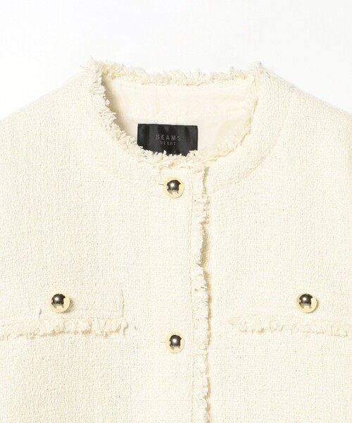 BEAMS HEART（ビームスハート）の「【セレモニー・ハレの日】フリンジ ツイード ジャケット（ノーカラージャケット・レディース・オフホワイト/ブラック・FREE）」の8枚目の写真