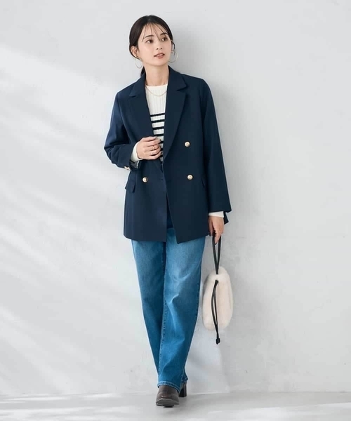 a.v.v（アーヴェヴェ）の「【ストレッチ/雑誌InRed(宝島社)11月号掲載】ダブルブレストジャケット（テーラードジャケット・レディース・ライトグレー/ネイビー/グレー・40/38/36）」の6枚目の写真