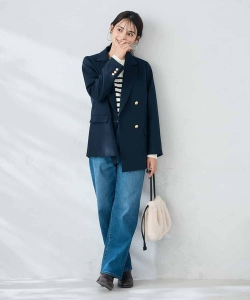 a.v.v（アーヴェヴェ）の「【ストレッチ/雑誌InRed(宝島社)11月号掲載】ダブルブレストジャケット（テーラードジャケット・レディース・ライトグレー/ネイビー/グレー・40/38/36）」の7枚目の写真