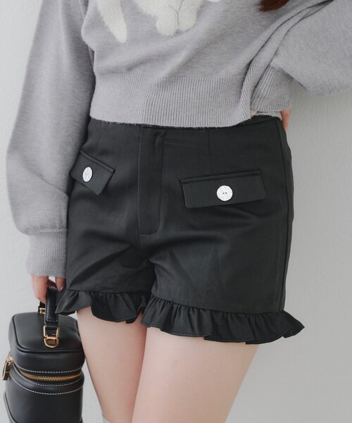 continuer de NICE CLAUP(コンティニューデナイスクラップ)の「細見えまちがいなし!裾フリルショートパンツ(その他パンツ・レディース・ドット/グレー/ブラック・FREE)」の12枚目の写真