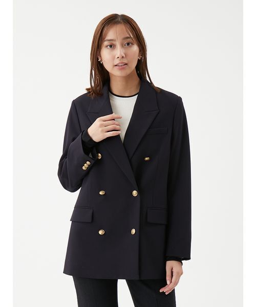 Mila Owen（ミラオーウェン）の「金釦ダブルブレストロングブレザー（テーラードジャケット・レディース・ブラウン/ダークネイビー/アイボリー・F）」の3枚目の写真