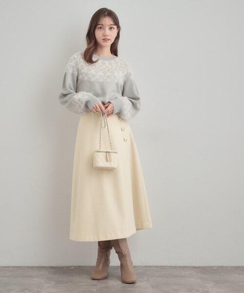 couture brooch（クチュールブローチ）の「【通勤/金ボタン】フェイクウール ポンチスカート（スカート・レディース・アイボリー/ネイビー/ベージュ・36/38/40/42）」の4枚目の写真