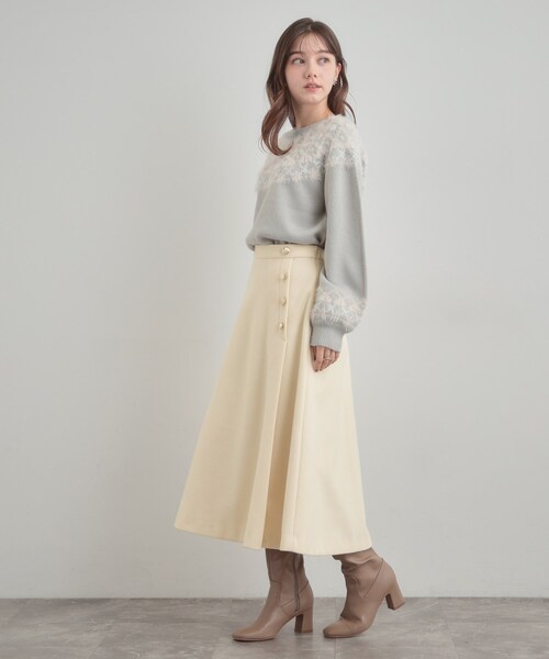 couture brooch（クチュールブローチ）の「【通勤/金ボタン】フェイクウール ポンチスカート（スカート・レディース・アイボリー/ネイビー/ベージュ・36/38/40/42）」の5枚目の写真