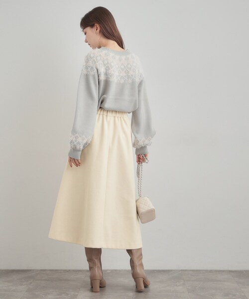 couture brooch（クチュールブローチ）の「【通勤/金ボタン】フェイクウール ポンチスカート（スカート・レディース・アイボリー/ネイビー/ベージュ・36/38/40/42）」の6枚目の写真