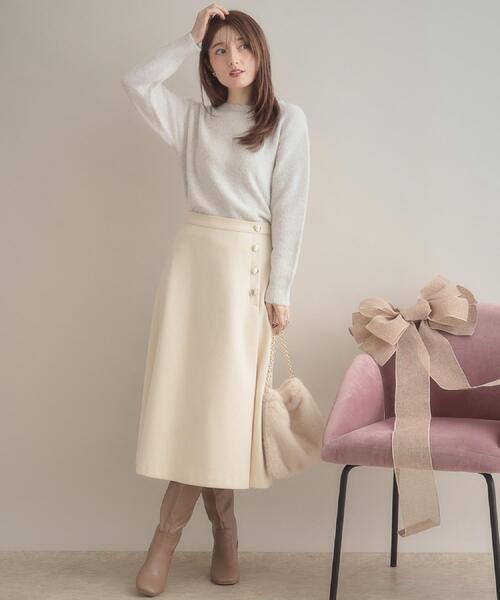 couture brooch（クチュールブローチ）の「【通勤/金ボタン】フェイクウール ポンチスカート（スカート・レディース・アイボリー/ネイビー/ベージュ・36/38/40/42）」の10枚目の写真