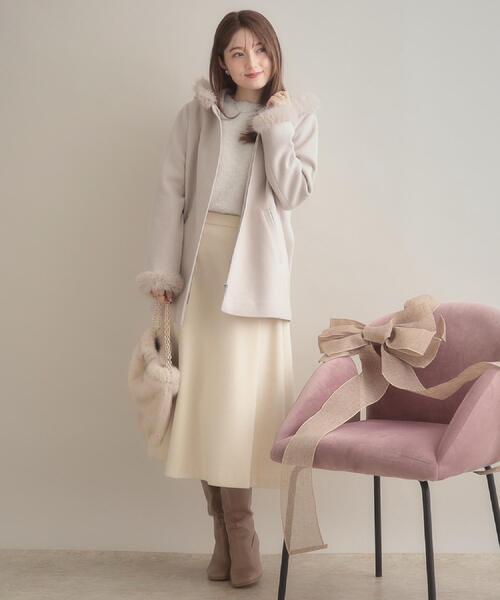 couture brooch（クチュールブローチ）の「【通勤/金ボタン】フェイクウール ポンチスカート（スカート・レディース・アイボリー/ネイビー/ベージュ・36/38/40/42）」の11枚目の写真