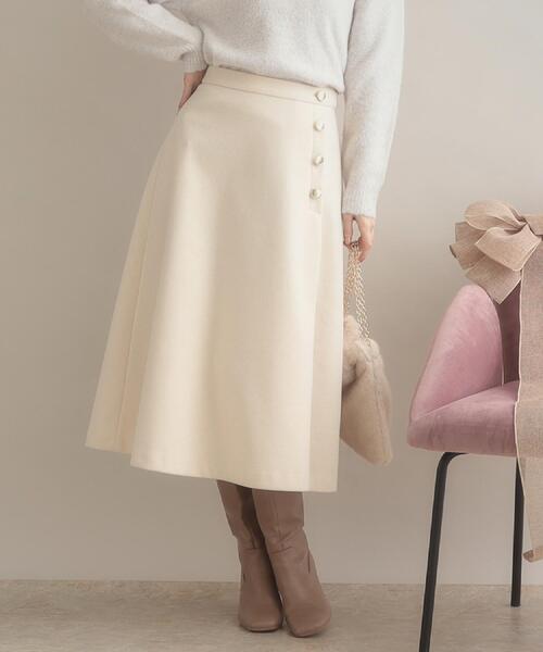 couture brooch（クチュールブローチ）の「【通勤/金ボタン】フェイクウール ポンチスカート（スカート・レディース・アイボリー/ネイビー/ベージュ・36/38/40/42）」の12枚目の写真