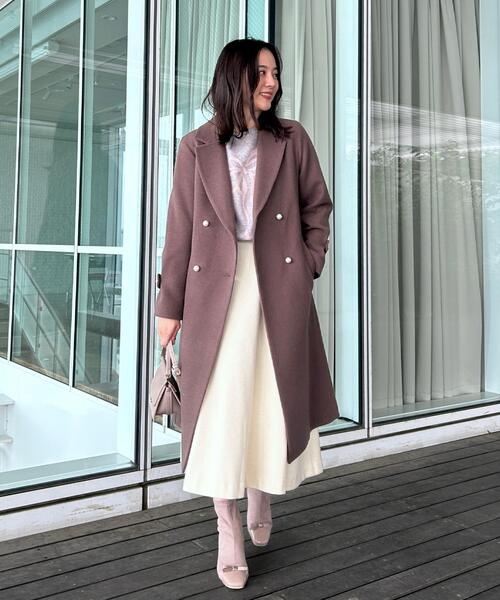 couture brooch（クチュールブローチ）の「【通勤/金ボタン】フェイクウール ポンチスカート（スカート・レディース・アイボリー/ネイビー/ベージュ・36/38/40/42）」の13枚目の写真