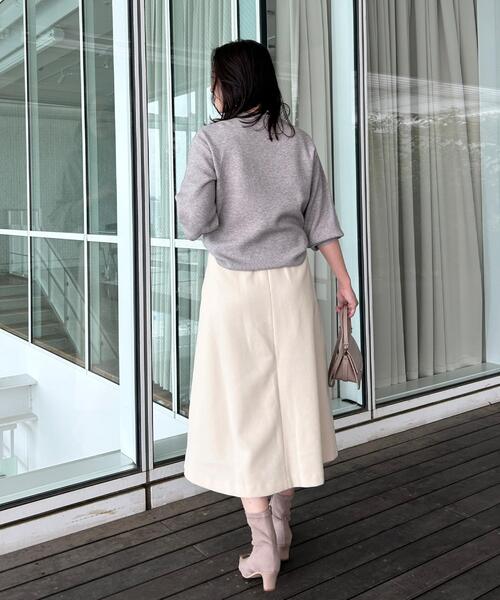 couture brooch（クチュールブローチ）の「【通勤/金ボタン】フェイクウール ポンチスカート（スカート・レディース・アイボリー/ネイビー/ベージュ・36/38/40/42）」の15枚目の写真