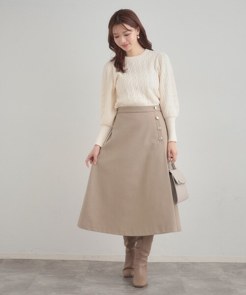 couture brooch（クチュールブローチ）の「【通勤/金ボタン】フェイクウール ポンチスカート（スカート・レディース・アイボリー/ネイビー/ベージュ・36/38/40/42）」の17枚目の写真
