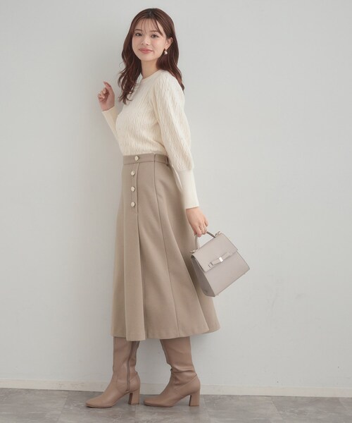 couture brooch（クチュールブローチ）の「【通勤/金ボタン】フェイクウール ポンチスカート（スカート・レディース・アイボリー/ネイビー/ベージュ・36/38/40/42）」の18枚目の写真