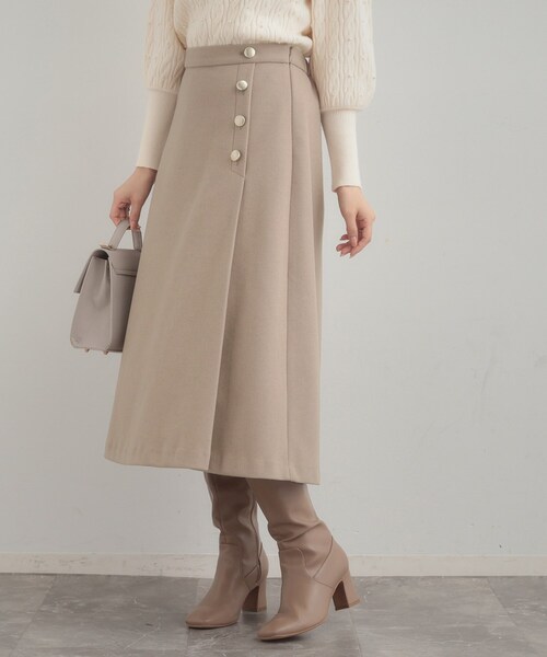 couture brooch（クチュールブローチ）の「【通勤/金ボタン】フェイクウール ポンチスカート（スカート・レディース・アイボリー/ネイビー/ベージュ・36/38/40/42）」の21枚目の写真