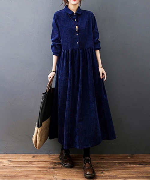 SallyLunn(サリーラン)の「コーデュロイシャツワンピース(ワンピース・レディース・ネイビー/ブラック・L/M)」の2枚目の写真