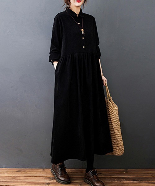 SallyLunn(サリーラン)の「コーデュロイシャツワンピース(ワンピース・レディース・ネイビー/ブラック・L/M)」の1枚目の写真