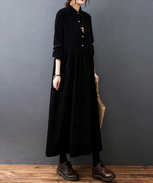 SallyLunn(サリーラン)の「コーデュロイシャツワンピース(ワンピース・レディース・ネイビー/ブラック・L/M)」の3枚目の写真