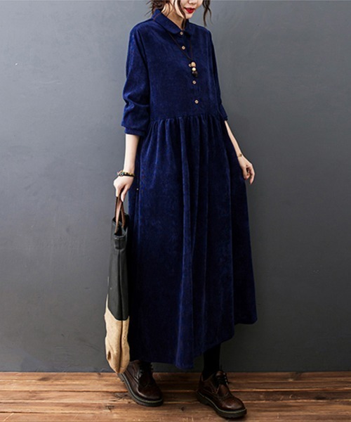 SallyLunn(サリーラン)の「コーデュロイシャツワンピース(ワンピース・レディース・ネイビー/ブラック・L/M)」の5枚目の写真