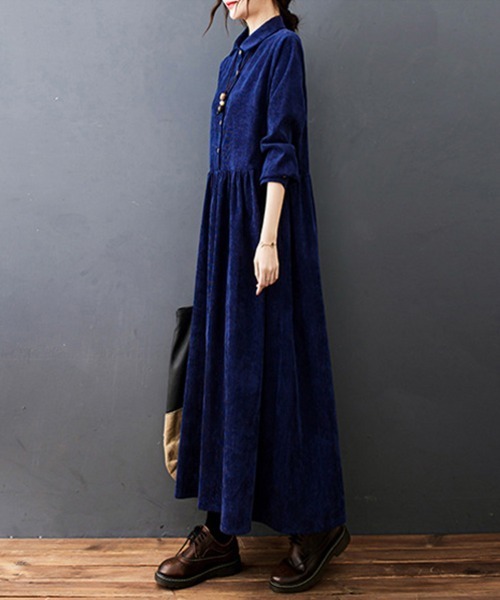 SallyLunn(サリーラン)の「コーデュロイシャツワンピース(ワンピース・レディース・ネイビー/ブラック・L/M)」の6枚目の写真