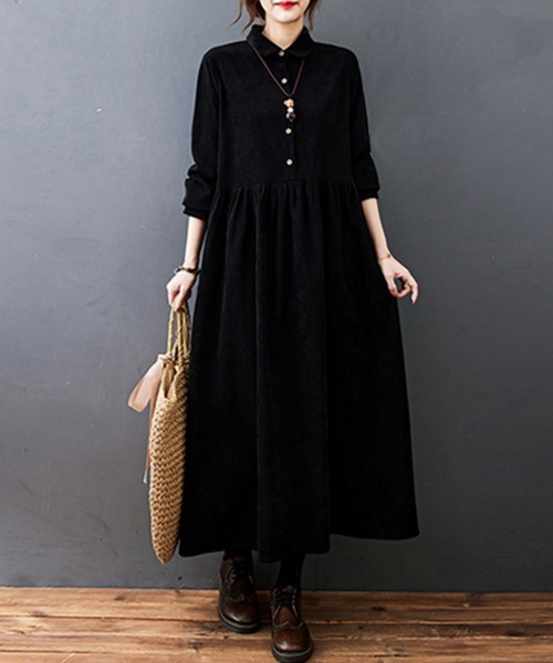 SallyLunn(サリーラン)の「コーデュロイシャツワンピース(ワンピース・レディース・ネイビー/ブラック・L/M)」の8枚目の写真