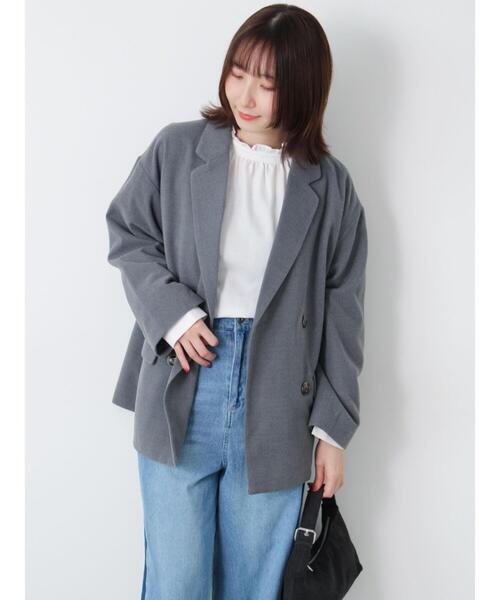 Te chichi TERRASSE（テチチテラス）の「Wブレストジャケット（ノーカラージャケット・レディース・チャコールグレー/グレー/ブラウン・F）」の3枚目の写真