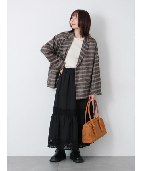 Te chichi TERRASSE（テチチテラス）の「Wブレストジャケット（ノーカラージャケット・レディース・チャコールグレー/グレー/ブラウン・F）」の4枚目の写真