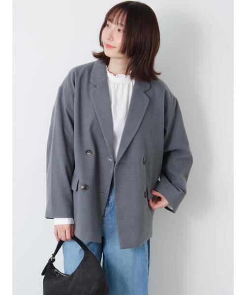 Te chichi TERRASSE（テチチテラス）の「Wブレストジャケット（ノーカラージャケット・レディース・チャコールグレー/グレー/ブラウン・F）」の9枚目の写真