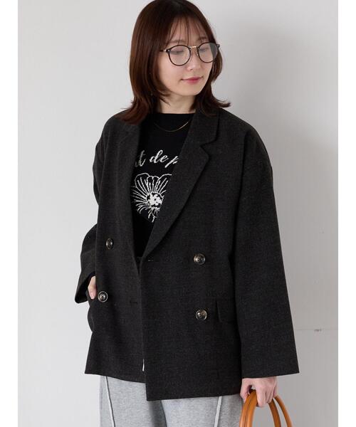 Te chichi TERRASSE（テチチテラス）の「Wブレストジャケット（ノーカラージャケット・レディース・チャコールグレー/グレー/ブラウン・F）」の12枚目の写真