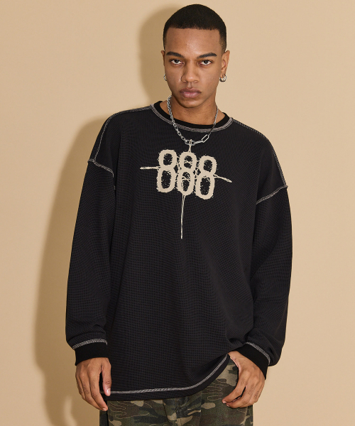 HOODHOOD（フッドフッド）の「888ワッフルロングスリーブTシャツブラック（Tシャツ/カットソー・レディース・その他・1/2）」の3枚目の写真