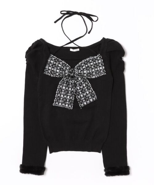 apresjour 【８周年記念アイテム】クロス紐付きフロントリボンニット 8周年記念アイテム】クロス紐付きフロントリボンニット【ZOZOTOWN限定