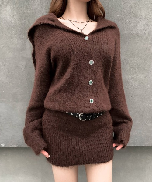 カーディガン風ニットワンピ ベルト付き（ワンピース）｜VEILA