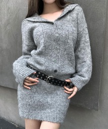 カーディガン風ニットワンピ ベルト付き