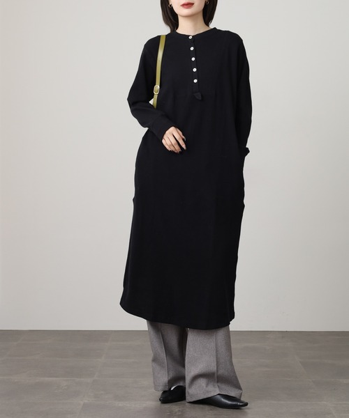OMNES(オムネス)の「ハニカムストレッチワッフル切り替えヘンリーワンピース(ワンピース・レディース・ラベンダー/ライトグレー/ブルーグレー/ブラック/アイボリー・M)」の3枚目の写真