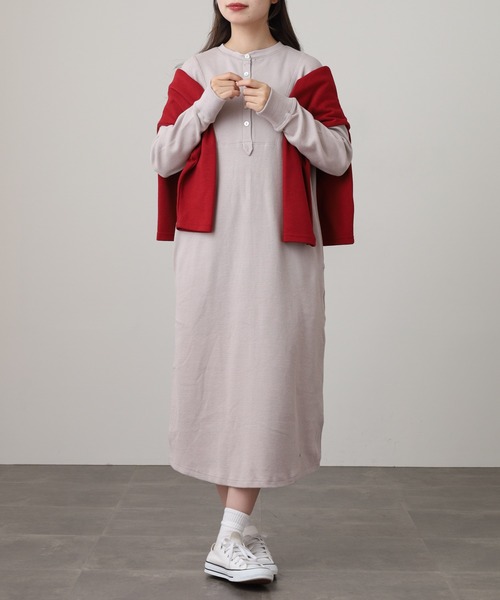 OMNES(オムネス)の「ハニカムストレッチワッフル切り替えヘンリーワンピース(ワンピース・レディース・ラベンダー/ライトグレー/ブルーグレー/ブラック/アイボリー・M)」の7枚目の写真
