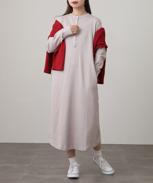 OMNES(オムネス)の「ハニカムストレッチワッフル切り替えヘンリーワンピース(ワンピース・レディース・ラベンダー/ライトグレー/ブルーグレー/ブラック/アイボリー・M)」の8枚目の写真