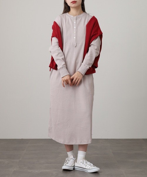 OMNES(オムネス)の「ハニカムストレッチワッフル切り替えヘンリーワンピース(ワンピース・レディース・ラベンダー/ライトグレー/ブルーグレー/ブラック/アイボリー・M)」の9枚目の写真