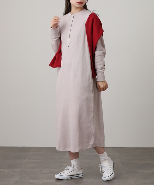 OMNES(オムネス)の「ハニカムストレッチワッフル切り替えヘンリーワンピース(ワンピース・レディース・ラベンダー/ライトグレー/ブルーグレー/ブラック/アイボリー・M)」の10枚目の写真