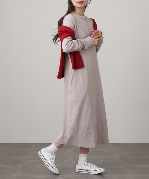 OMNES(オムネス)の「ハニカムストレッチワッフル切り替えヘンリーワンピース(ワンピース・レディース・ラベンダー/ライトグレー/ブルーグレー/ブラック/アイボリー・M)」の13枚目の写真