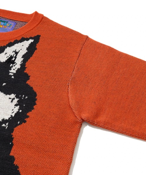 go slow caravan（ゴースローキャラバン）の「笑う柴犬 IMPACT ジャガードニットセーター（ニット/セーター・メンズ・グレー/オレンジ・SMALL/MEDIUM/LARGE/X-LARGE）」の6枚目の写真