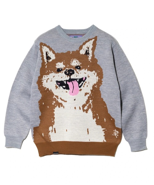 ゴースローキャラバン(GOSLOWCARAVAN)笑う柴犬 IMPACT ジャガードニットカーディガン 356106 SAX(… 笑う柴犬 IMPACT ジャガードニットセーター（ニット/セーター）｜go