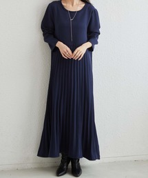 プリーツ加工 切り替えロングワンピース