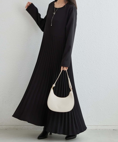 セール】プリーツ加工 切り替えロングワンピース（ワンピース