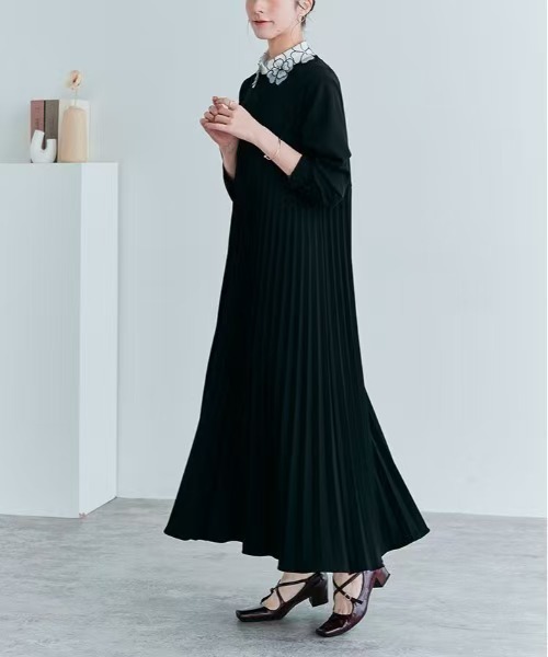 セール】プリーツ加工 切り替えロングワンピース（ワンピース
