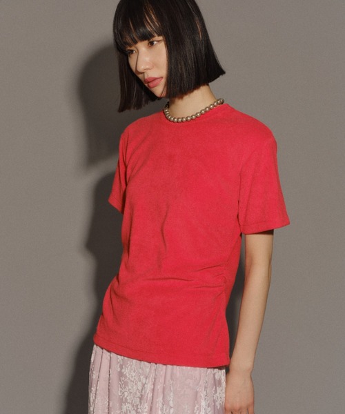 yae（ヤエ）の「Waist tuck pile T-shirt / ウエストタックパイルティーシャツ（Tシャツ/カットソー・レディース・レッド/ベビーピンク/ネイビー・FREE）」の14枚目の写真