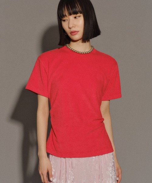 yae（ヤエ）の「Waist tuck pile T-shirt / ウエストタックパイルティーシャツ（Tシャツ/カットソー・レディース・レッド/ベビーピンク/ネイビー・FREE）」の15枚目の写真