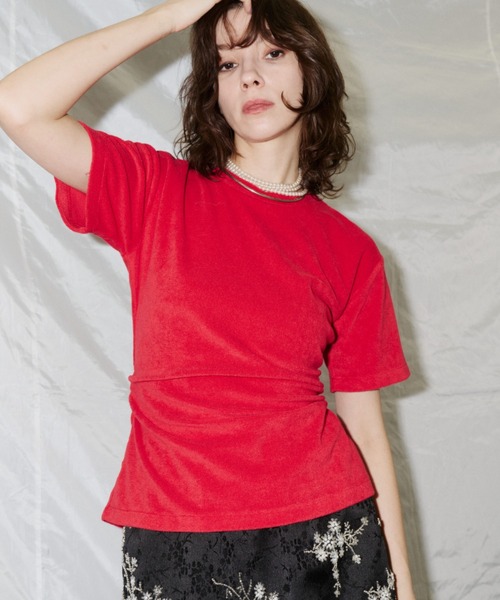yae（ヤエ）の「Waist tuck pile T-shirt / ウエストタックパイルティーシャツ（Tシャツ/カットソー・レディース・レッド/ベビーピンク/ネイビー・FREE）」の22枚目の写真
