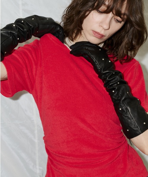 yae（ヤエ）の「Waist tuck pile T-shirt / ウエストタックパイルティーシャツ（Tシャツ/カットソー・レディース・レッド/ベビーピンク/ネイビー・FREE）」の18枚目の写真