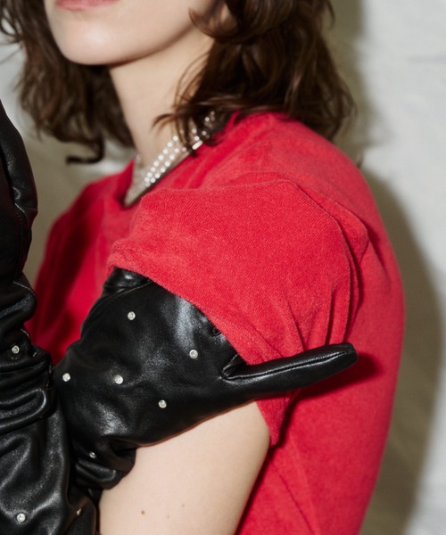 yae（ヤエ）の「Waist tuck pile T-shirt / ウエストタックパイルティーシャツ（Tシャツ/カットソー・レディース・レッド/ベビーピンク/ネイビー・FREE）」の19枚目の写真