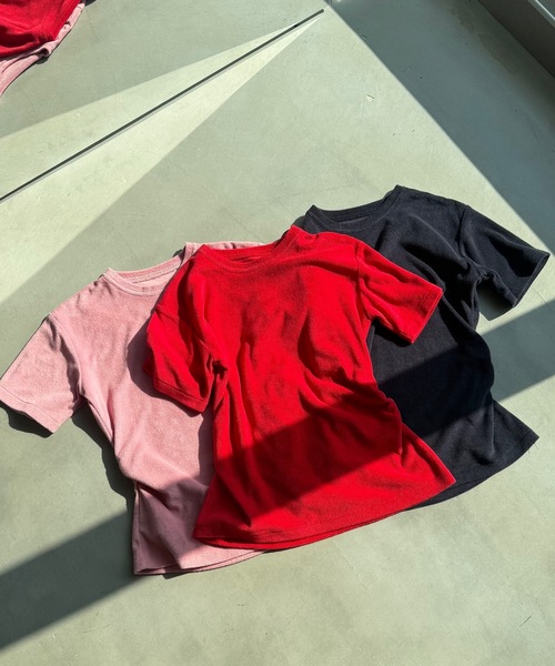 yae（ヤエ）の「Waist tuck pile T-shirt / ウエストタックパイルティーシャツ（Tシャツ/カットソー・レディース・レッド/ベビーピンク/ネイビー・FREE）」の9枚目の写真