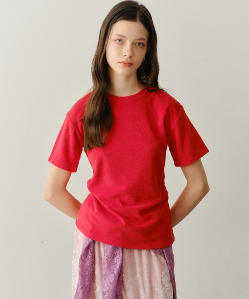 yae（ヤエ）の「Waist tuck pile T-shirt / ウエストタックパイルティーシャツ（Tシャツ/カットソー・レディース・レッド/ベビーピンク/ネイビー・FREE）」の20枚目の写真