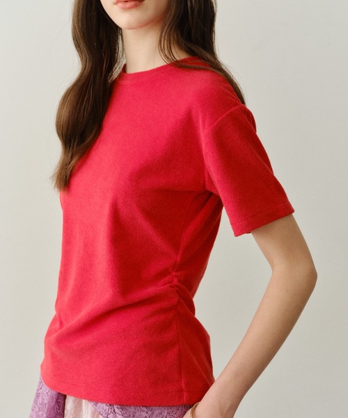 yae（ヤエ）の「Waist tuck pile T-shirt / ウエストタックパイルティーシャツ（Tシャツ/カットソー・レディース・レッド/ベビーピンク/ネイビー・FREE）」の17枚目の写真