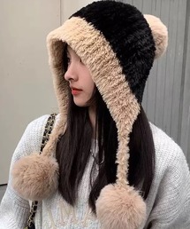 VIBGYOR | 【EIZZ/アイズ】もこもこポンポン イヤーフラップ フェイクファー キャップ(ニットキャップ/ビーニー)